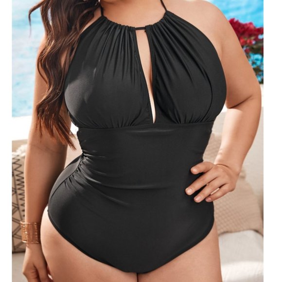 Plus Size 20 4XL Shein Ruched Cut-out One Piece Swimsuit Black Swim - Picture 1 of 4